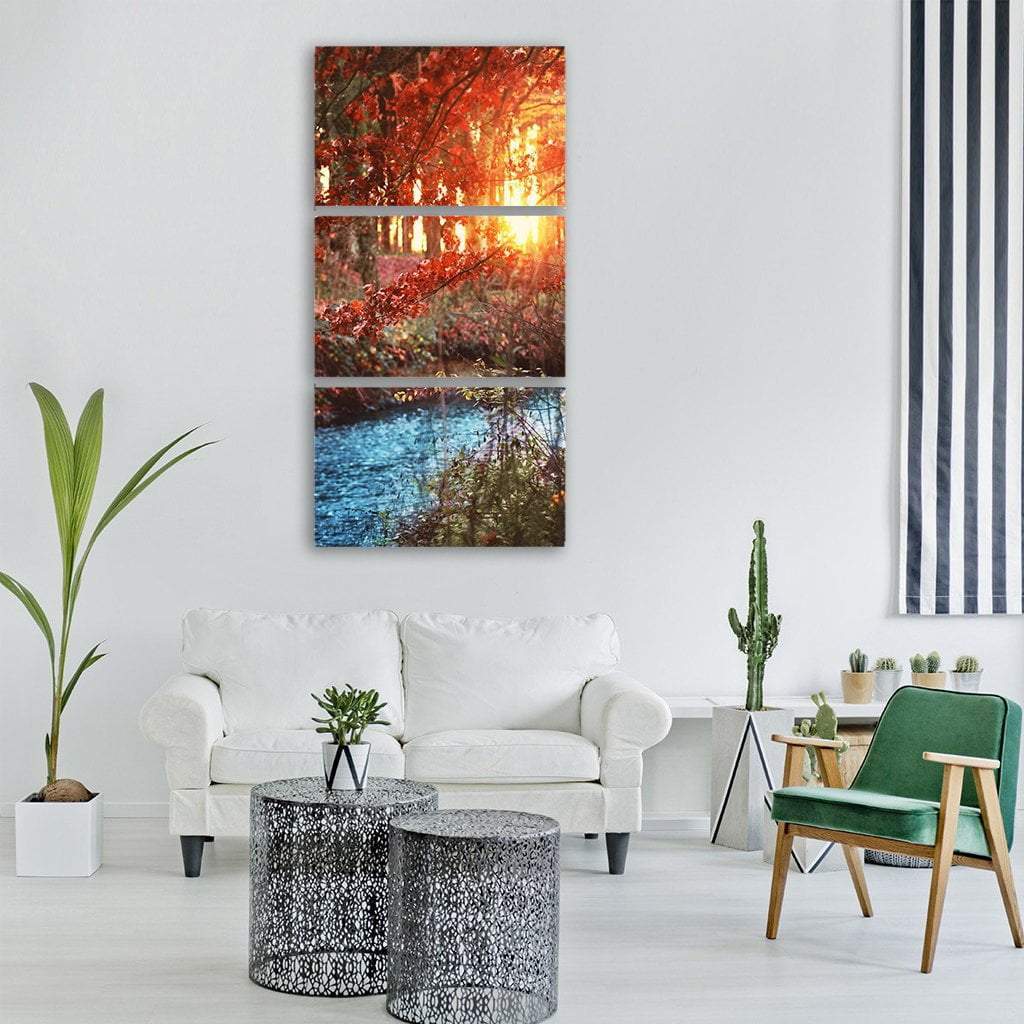 Bach Forest Trees Landscape At Sunset Vertical Canvas Wall Art-3 Vertical-Gallery Wrap-12" x 25"-Tiaracle