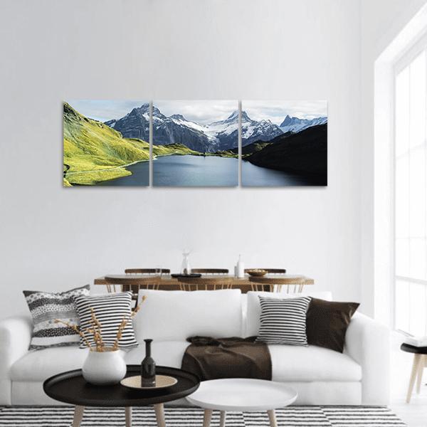 Lake In Swiss Alps Panoramic Canvas Wall Art-3 Piece-25" x 08"-Tiaracle