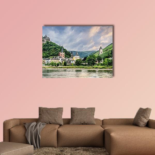 Bacharach Town Germany Canvas Wall Art-4 Pop-Gallery Wrap-50" x 32"-Tiaracle