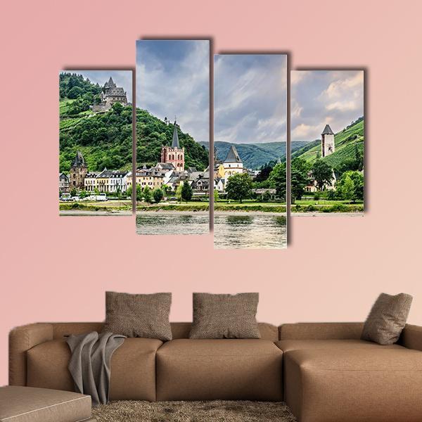 Bacharach Town Germany Canvas Wall Art-4 Pop-Gallery Wrap-50" x 32"-Tiaracle