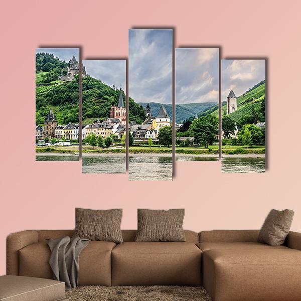 Bacharach Town Germany Canvas Wall Art-5 Pop-Gallery Wrap-47" x 32"-Tiaracle