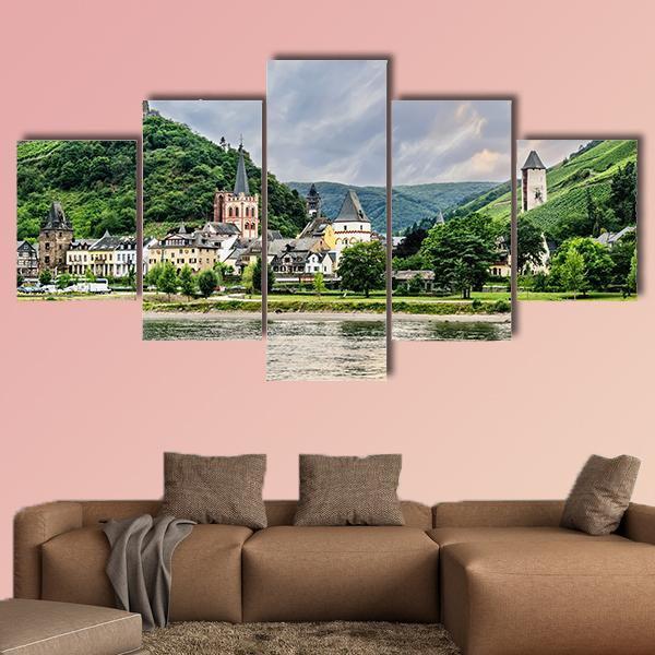 Bacharach Town Germany Canvas Wall Art-5 Star-Gallery Wrap-62" x 32"-Tiaracle