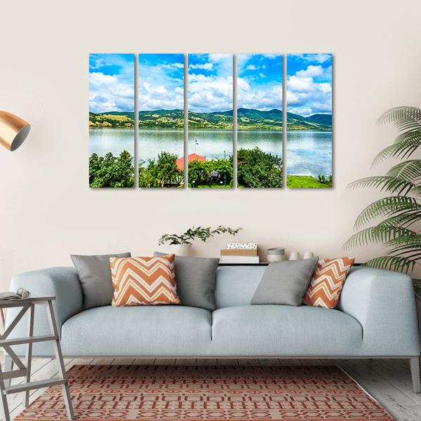 Backyard On Danube River Canvas Wall Art-5 Horizontal-Gallery Wrap-22" x 12"-Tiaracle