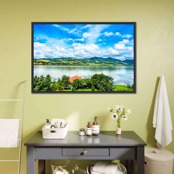 Backyard On Danube River Canvas Wall Art-1 Piece-Floating Frame-24" x 16"-Tiaracle