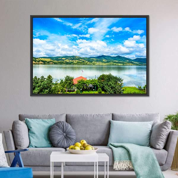 Backyard On Danube River Canvas Wall Art-5 Horizontal-Gallery Wrap-22" x 12"-Tiaracle
