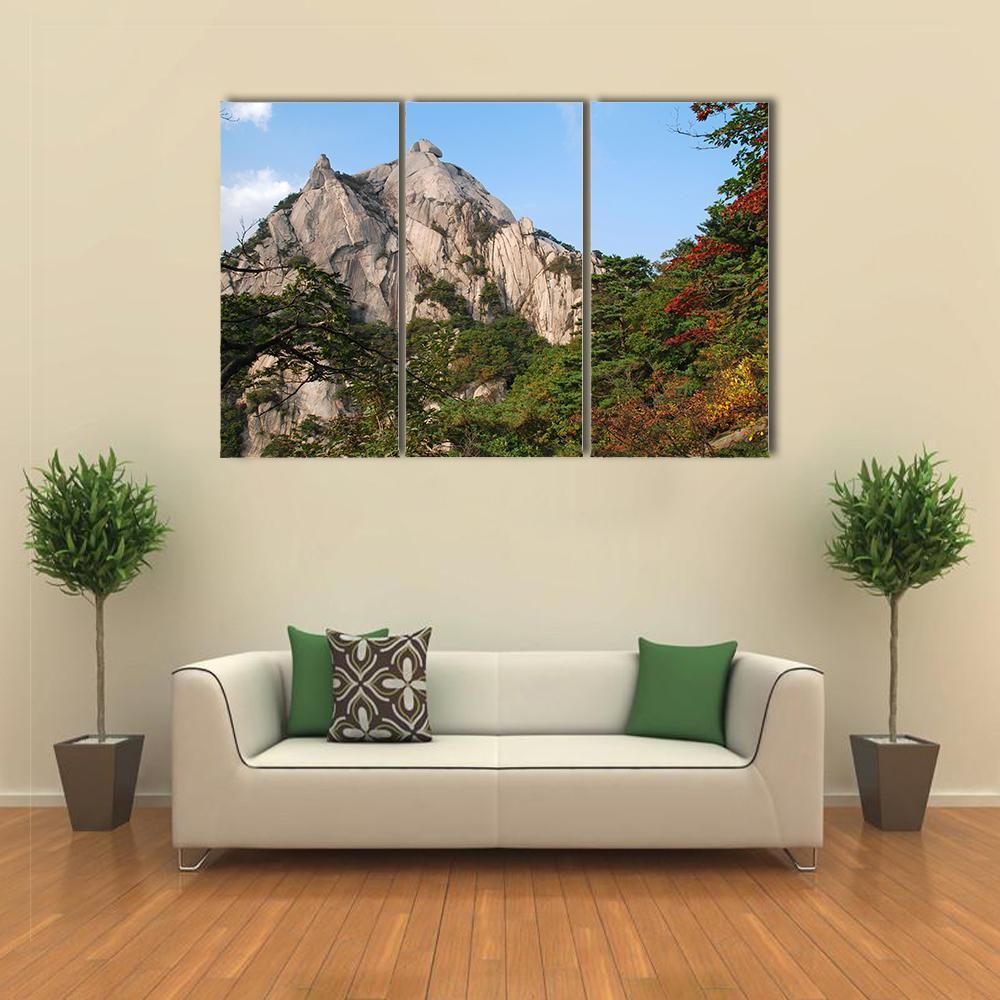 Mountains Bukhansan In Seoul Canvas Wall Art-3 Horizontal-Gallery Wrap-37" x 24"-Tiaracle