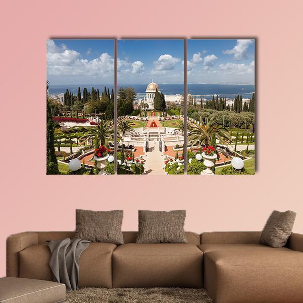 Bahai Garden Israel Canvas Wall Art-3 Horizontal-Gallery Wrap-37&quot; x 24&quot;-Tiaracle