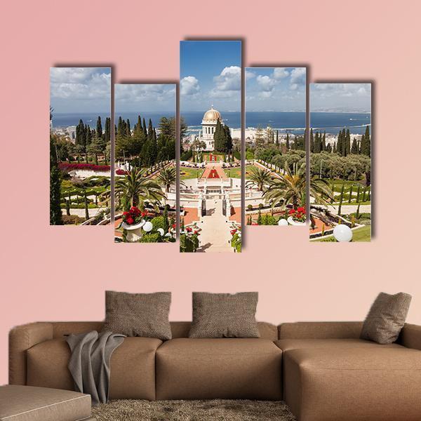 Bahai Garden Israel Canvas Wall Art-5 Pop-Gallery Wrap-47&quot; x 32&quot;-Tiaracle
