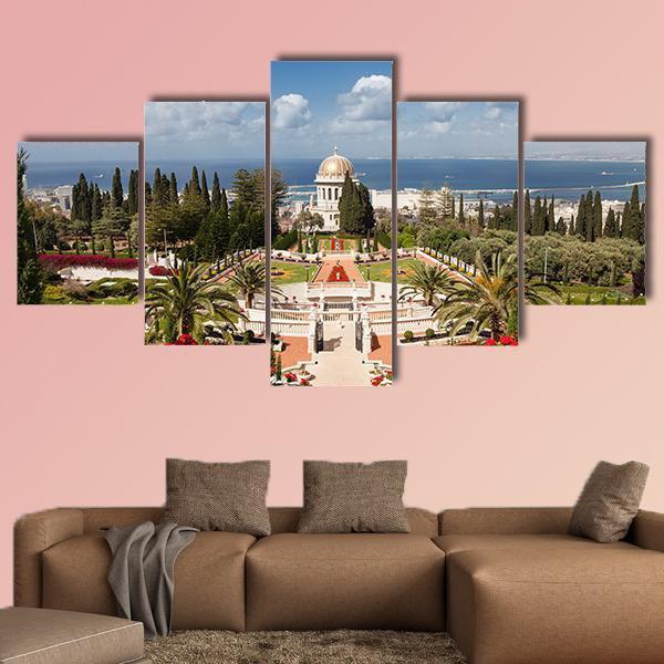 Bahai Garden Israel Canvas Wall Art-5 Star-Gallery Wrap-62&quot; x 32&quot;-Tiaracle