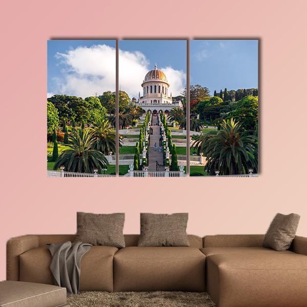 Bahai Gardens Holy Temple Canvas Wall Art-3 Horizontal-Gallery Wrap-37" x 24"-Tiaracle