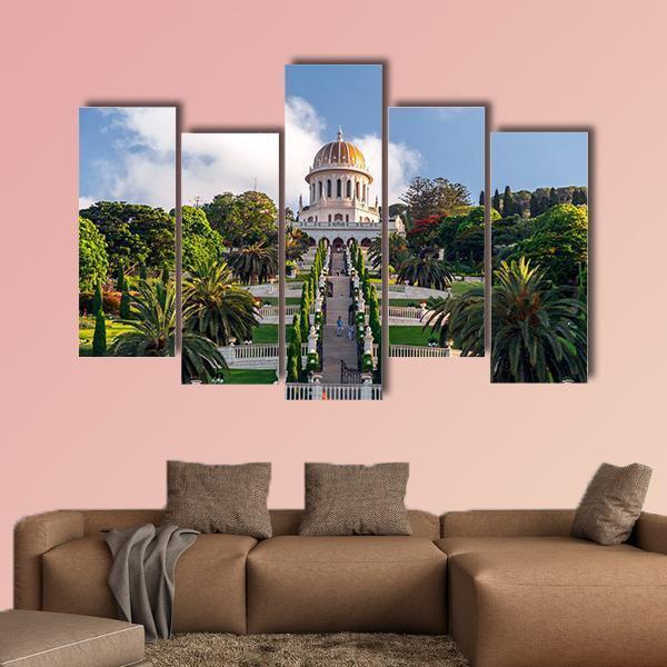 Bahai Gardens Holy Temple Canvas Wall Art-5 Pop-Gallery Wrap-47" x 32"-Tiaracle