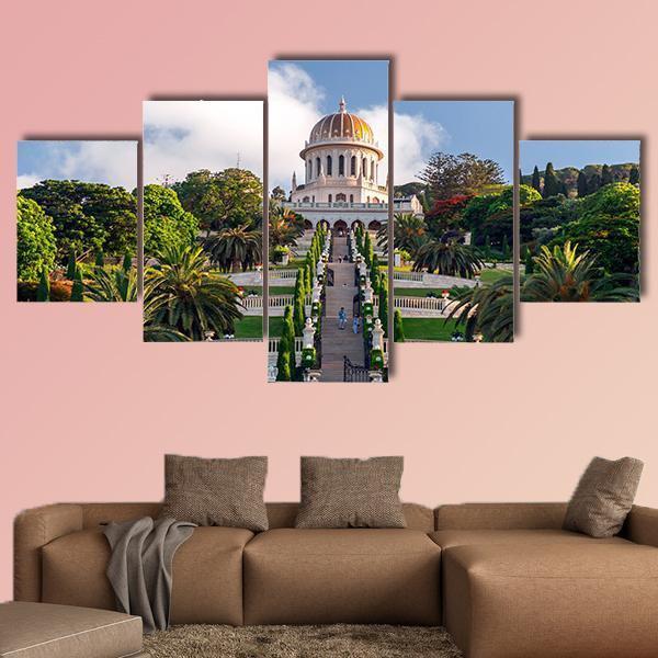 Bahai Gardens Holy Temple Canvas Wall Art-5 Star-Gallery Wrap-62" x 32"-Tiaracle