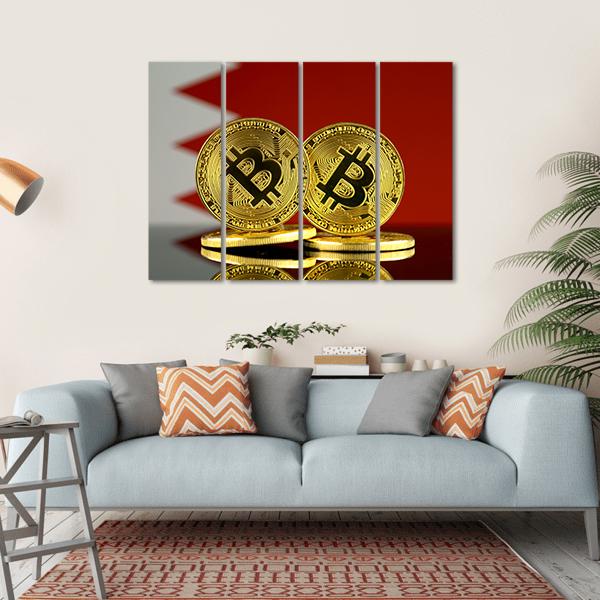 Bahrain Flag With Bitcoin Canvas Wall Art-4 Horizontal-Gallery Wrap-34" x 24"-Tiaracle