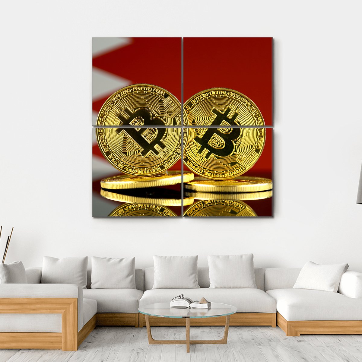 Bahrain Flag With Bitcoin Canvas Wall Art-4 Square-Gallery Wrap-17" x 17"-Tiaracle