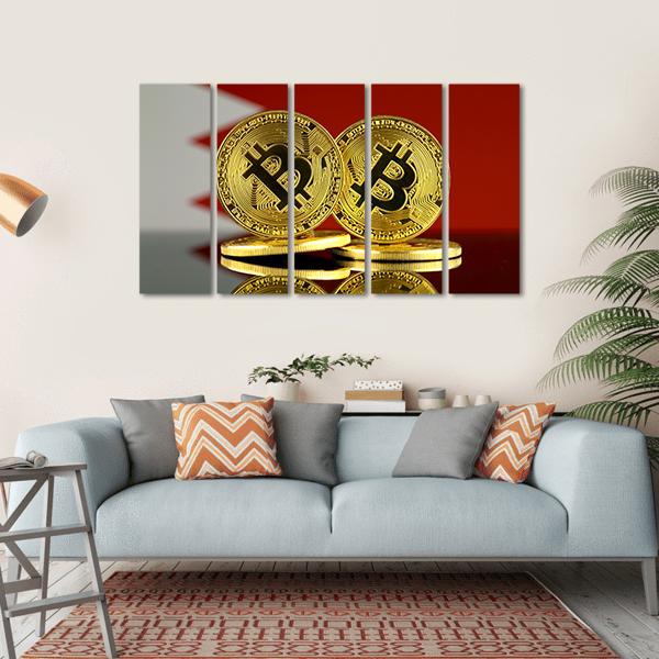 Bahrain Flag With Bitcoin Canvas Wall Art-5 Horizontal-Gallery Wrap-22" x 12"-Tiaracle