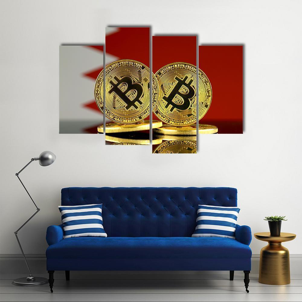 Bahrain Flag With Bitcoin Canvas Wall Art-4 Pop-Gallery Wrap-50" x 32"-Tiaracle
