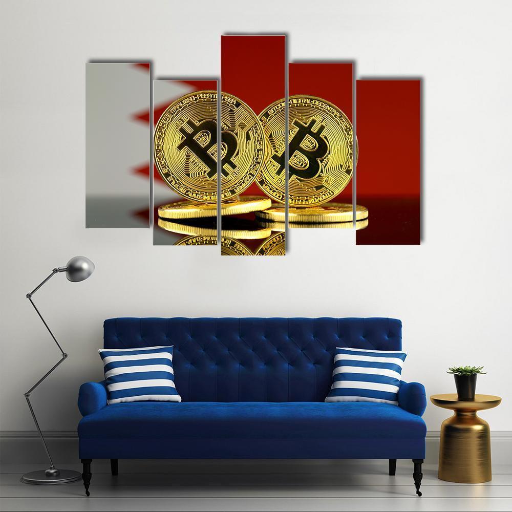 Bahrain Flag With Bitcoin Canvas Wall Art-5 Pop-Gallery Wrap-47" x 32"-Tiaracle