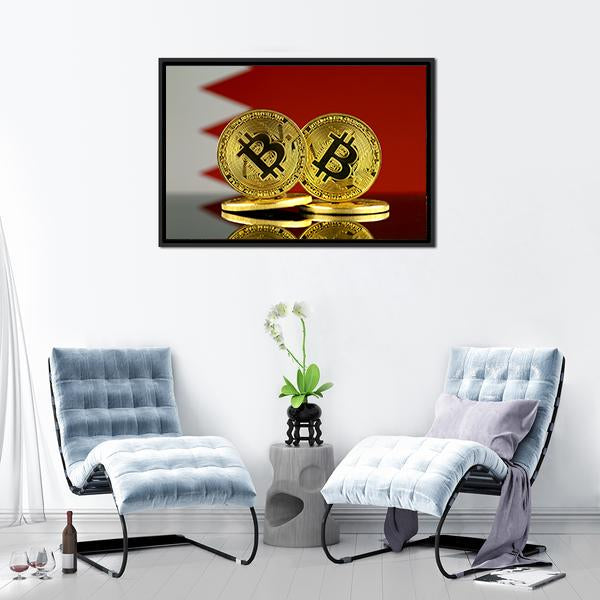 Bahrain Flag With Bitcoin Canvas Wall Art-3 Horizontal-Gallery Wrap-25" x 16"-Tiaracle
