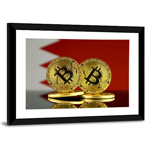 Bahrain Flag With Bitcoin Canvas Wall Art-3 Horizontal-Gallery Wrap-25" x 16"-Tiaracle