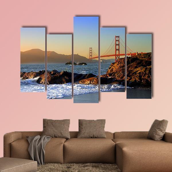 San Francisco Bridge Canvas Wall Art-5 Pop-Gallery Wrap-47" x 32"-Tiaracle