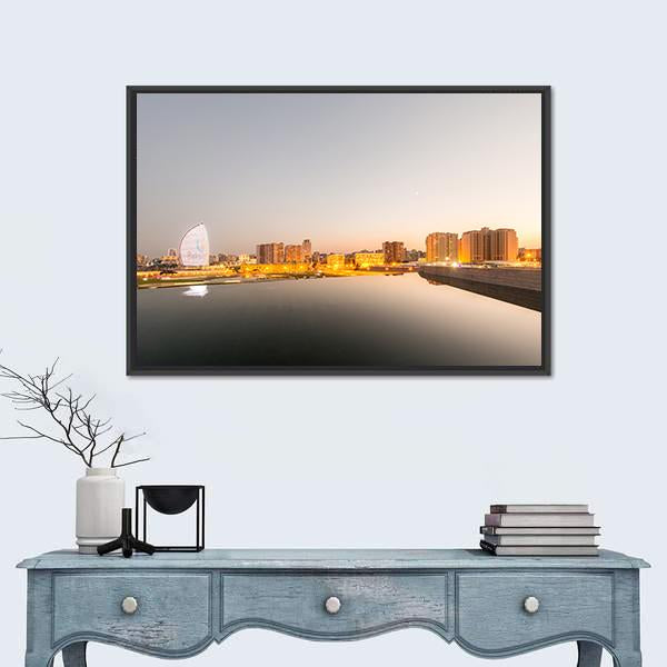 Baku Azerbaijan During Sunset Canvas Wall Art-1 Piece-Floating Frame-24" x 16"-Tiaracle