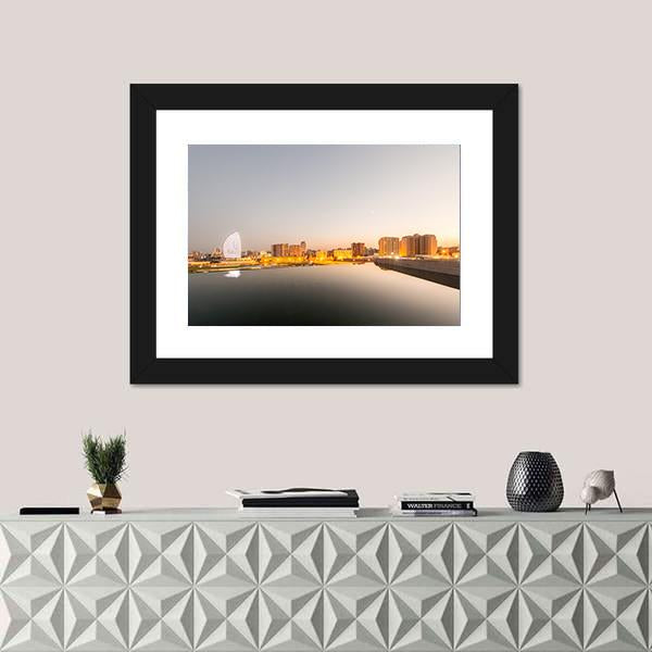 Baku Azerbaijan During Sunset Canvas Wall Art-1 Piece-Framed Print-20" x 16"-Tiaracle