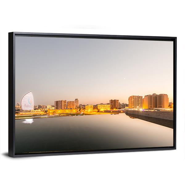 Baku Azerbaijan During Sunset Canvas Wall Art-3 Horizontal-Gallery Wrap-25" x 16"-Tiaracle