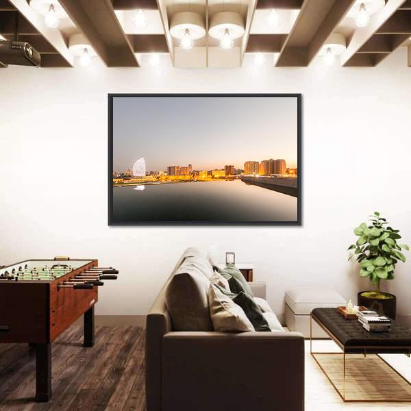 Baku Azerbaijan During Sunset Canvas Wall Art-3 Horizontal-Gallery Wrap-25" x 16"-Tiaracle