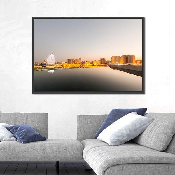Baku Azerbaijan During Sunset Canvas Wall Art-3 Horizontal-Gallery Wrap-25" x 16"-Tiaracle