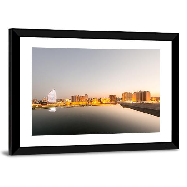 Baku Azerbaijan During Sunset Canvas Wall Art-3 Horizontal-Gallery Wrap-25" x 16"-Tiaracle