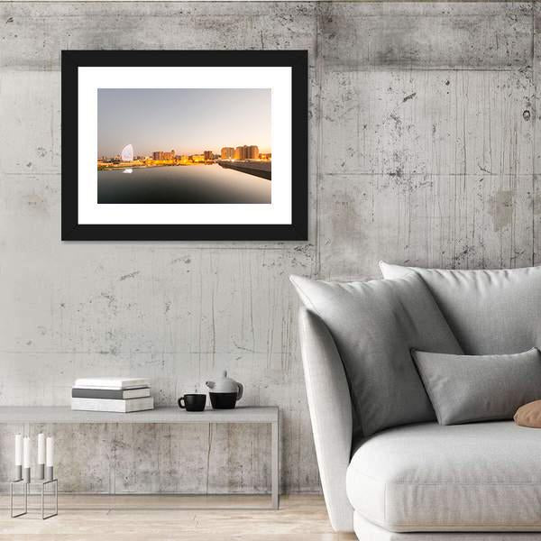 Baku Azerbaijan During Sunset Canvas Wall Art-3 Horizontal-Gallery Wrap-25" x 16"-Tiaracle