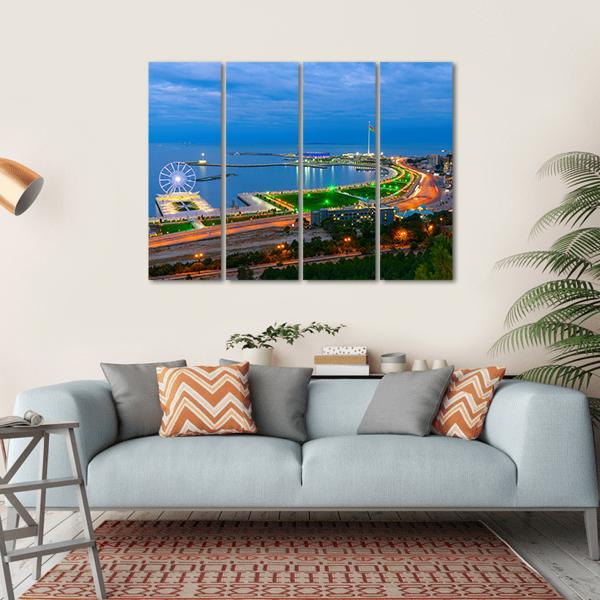Baku City On The Caspian Sea Canvas Wall Art-4 Horizontal-Gallery Wrap-34" x 24"-Tiaracle