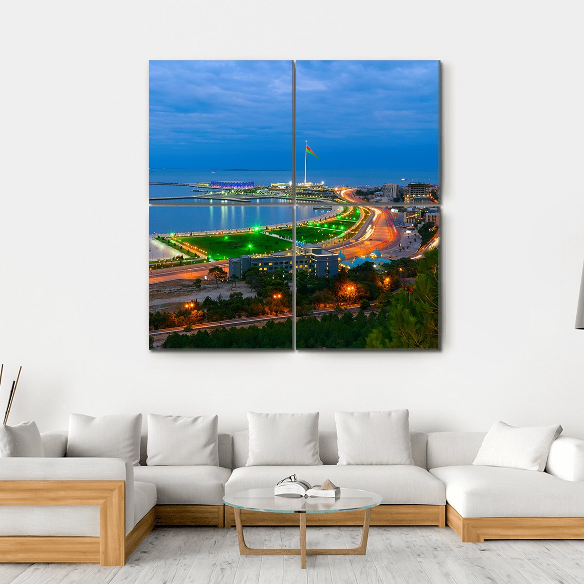 Baku City On The Caspian Sea Canvas Wall Art-4 Square-Gallery Wrap-17" x 17"-Tiaracle