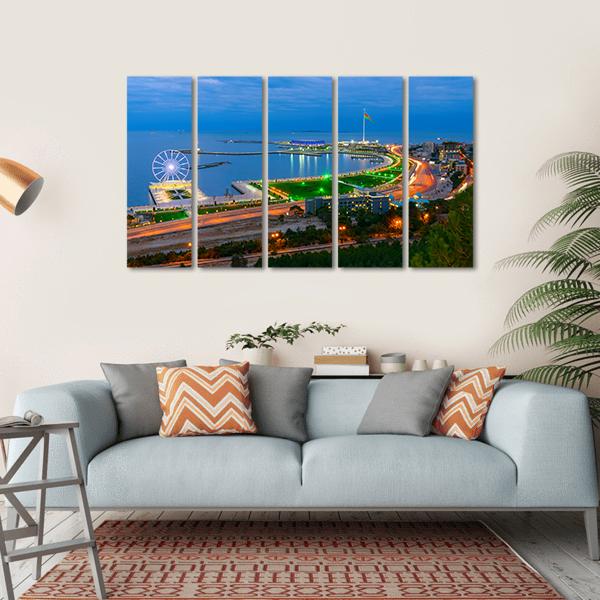 Baku City On The Caspian Sea Canvas Wall Art-5 Horizontal-Gallery Wrap-22" x 12"-Tiaracle
