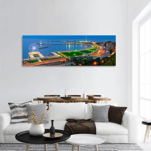 Baku City On The Caspian Sea Panoramic Canvas Wall Art-3 Piece-25" x 08"-Tiaracle