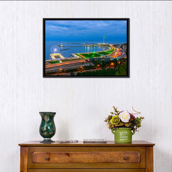 Baku City On The Caspian Sea Panoramic Canvas Wall Art-1 Piece-36" x 12"-Tiaracle