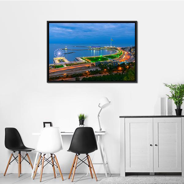 Baku City On The Caspian Sea Panoramic Canvas Wall Art-1 Piece-36" x 12"-Tiaracle