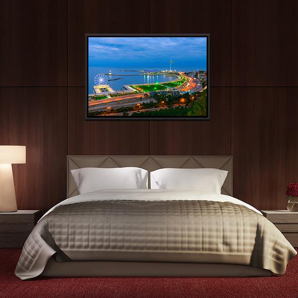 Baku City On The Caspian Sea Panoramic Canvas Wall Art-1 Piece-36" x 12"-Tiaracle
