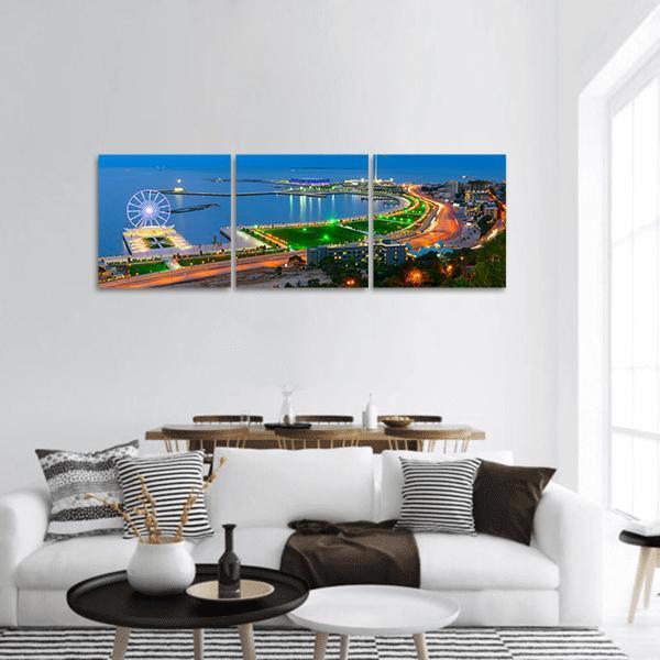 Baku City On The Caspian Sea Panoramic Canvas Wall Art-3 Piece-25" x 08"-Tiaracle
