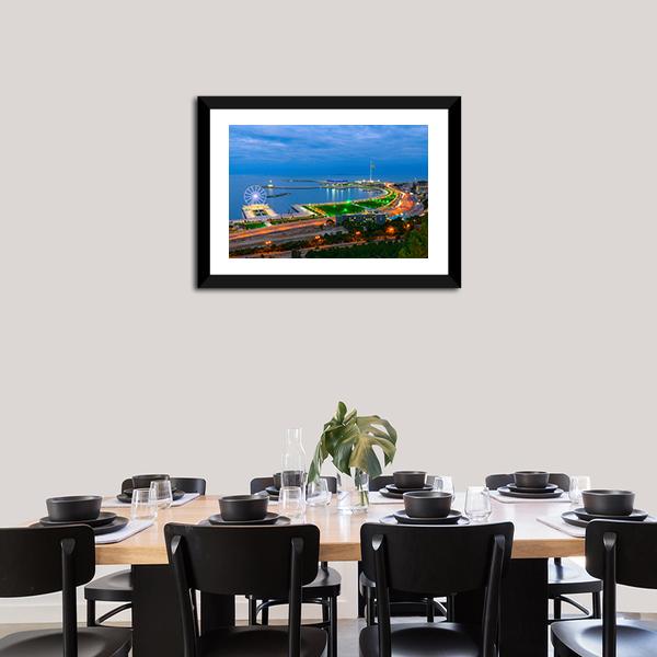Baku City On The Caspian Sea Panoramic Canvas Wall Art-1 Piece-36" x 12"-Tiaracle
