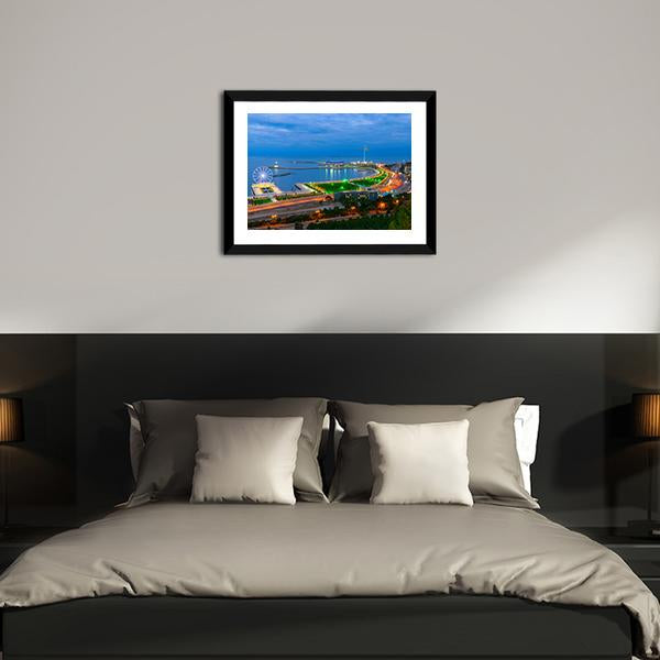Baku City On The Caspian Sea Panoramic Canvas Wall Art-1 Piece-36" x 12"-Tiaracle