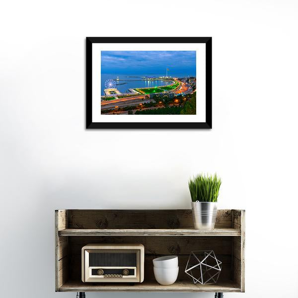 Baku City On The Caspian Sea Panoramic Canvas Wall Art-1 Piece-36" x 12"-Tiaracle