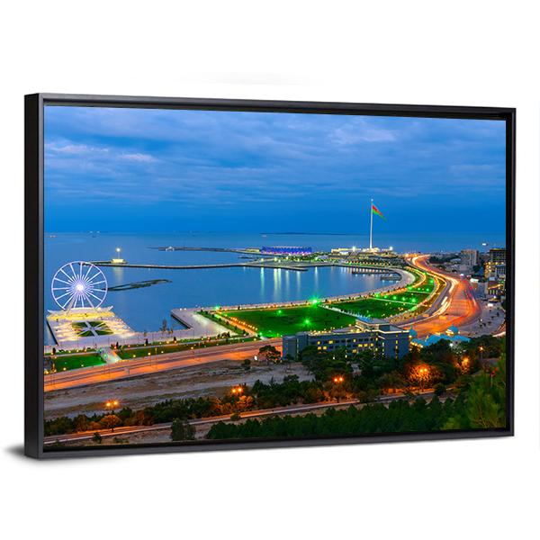 Baku City On The Caspian Sea Panoramic Canvas Wall Art-1 Piece-36" x 12"-Tiaracle