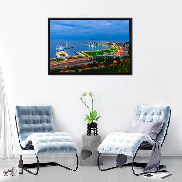 Baku City On The Caspian Sea Panoramic Canvas Wall Art-1 Piece-36" x 12"-Tiaracle