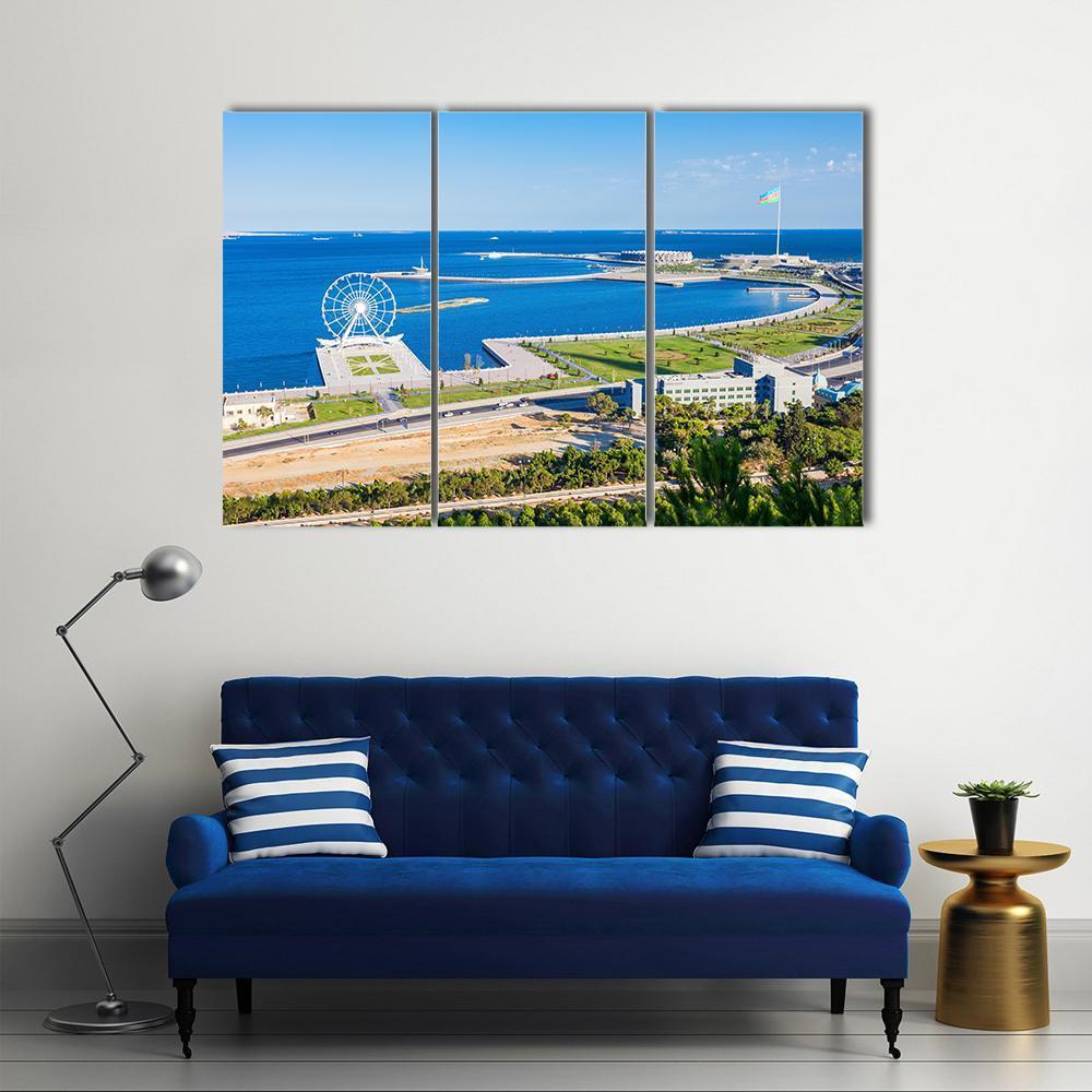 Aerial View Of Baku Canvas Wall Art-3 Horizontal-Gallery Wrap-37" x 24"-Tiaracle