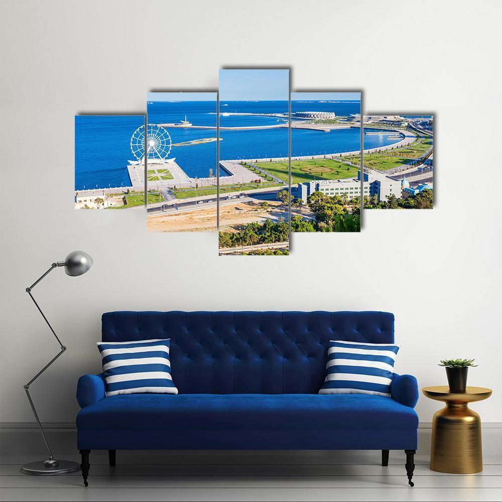 Aerial View Of Baku Canvas Wall Art-5 Star-Gallery Wrap-62" x 32"-Tiaracle