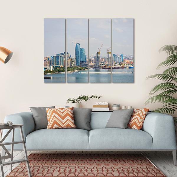 Baku Skyline With Caspian Sea Canvas Wall Art-4 Horizontal-Gallery Wrap-34" x 24"-Tiaracle