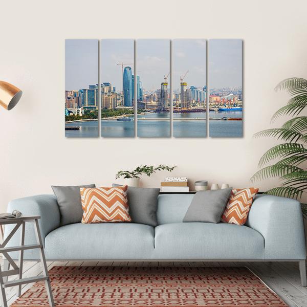 Baku Skyline With Caspian Sea Canvas Wall Art-5 Horizontal-Gallery Wrap-22" x 12"-Tiaracle