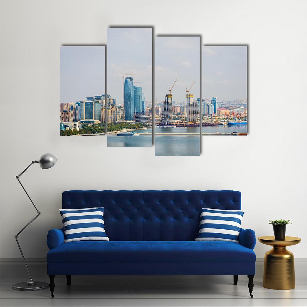 Baku Skyline With Caspian Sea Canvas Wall Art-4 Pop-Gallery Wrap-50" x 32"-Tiaracle