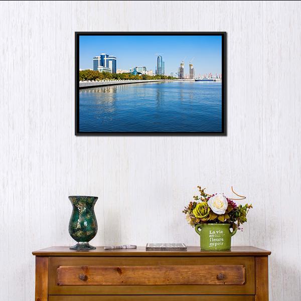 Baky Skyline Azerbaijan Canvas Wall Art-1 Piece-Floating Frame-24" x 16"-Tiaracle